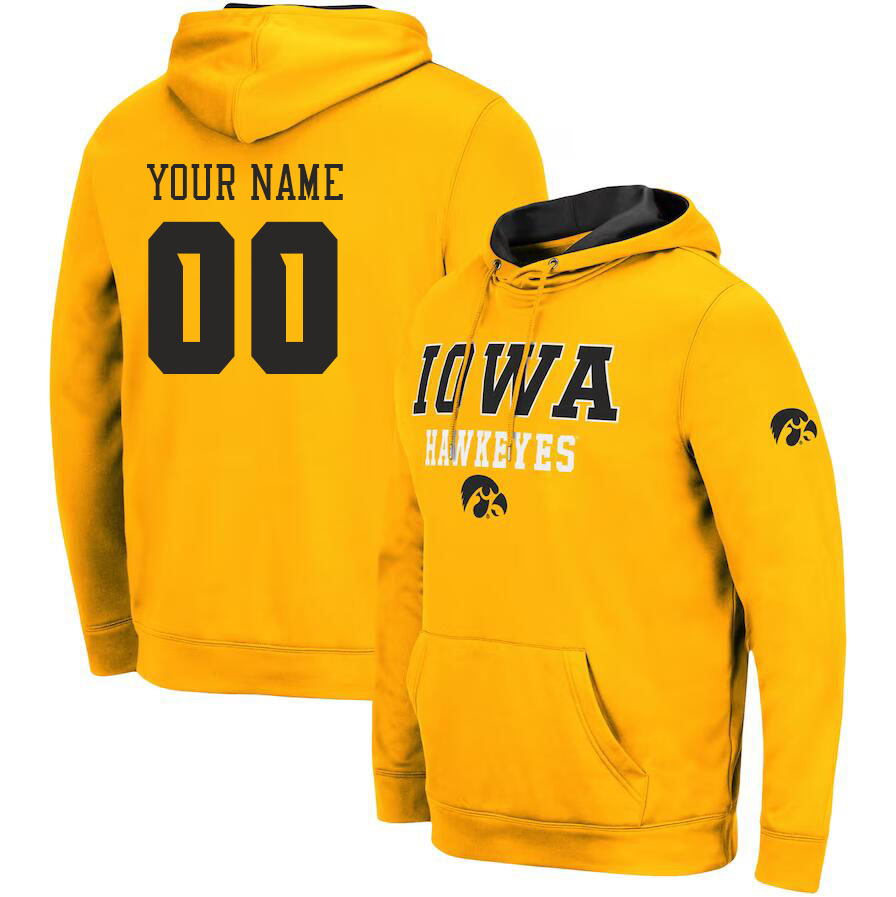 Custom Iowa Hawkeyes Name And Number College Hoodie-Gold - Click Image to Close